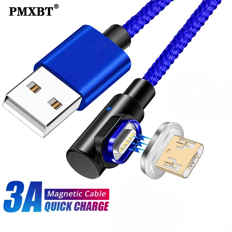 

90°Double Elbow Fast Charging Magnetic Micro USB Cable For Xiaomi Redmi Huawei Honor Mobile Phone Charger Data MicroUSB A/B Cord