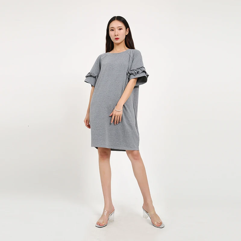 HDY Haoduoyi женское однотонное платье-футболка больших размеров с круглым вырезом и рюшами, повседневное мини-платье с коротким рукавом для праздников и вечеринок, 3XL 4XL 5XL 6XL