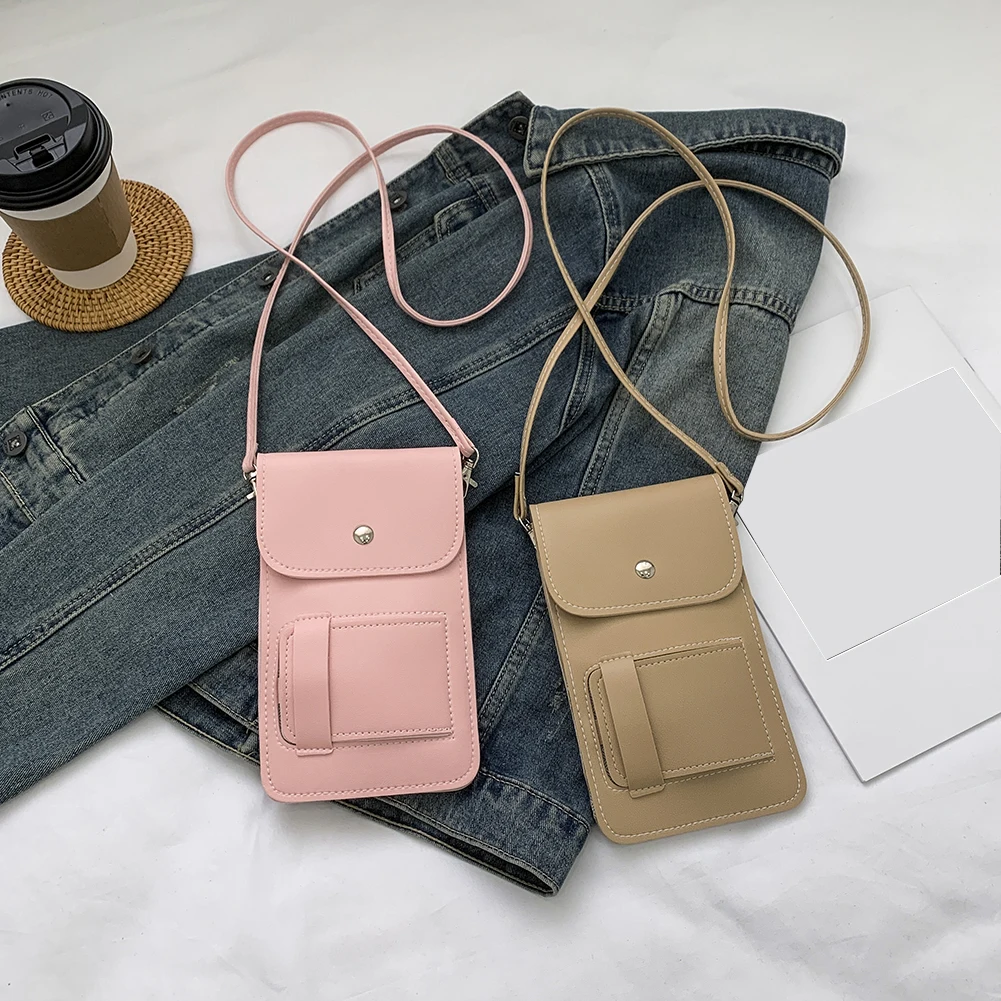 

Fashion Transparent PU Women Shoulder Crossbody Bags Touch Screen Cell Phone Purse Casual Ladies Solid Color Mini Messenger Bags