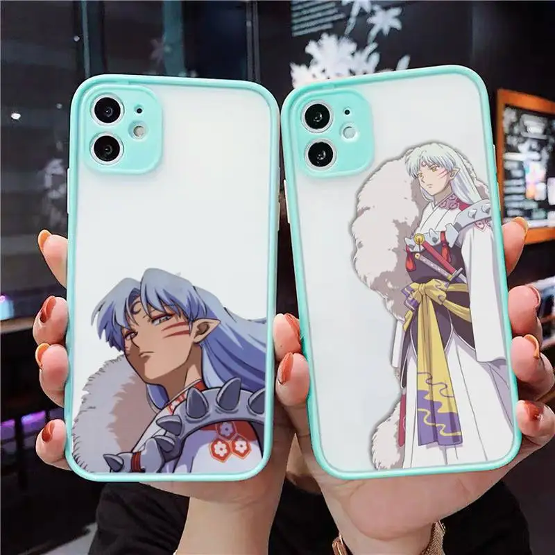 

Anime inuyasha Phone Case For iPhone 12 11 Mini Pro XR XS Max 7 8 Plus X Matte transparent blue Cover