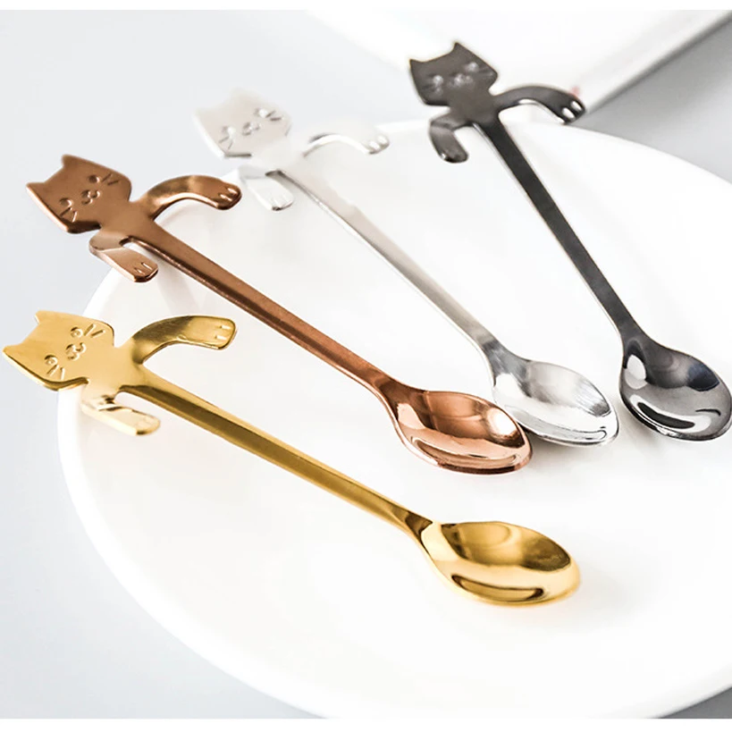 Мини Ложка для кофе с кошкой 304 подвесная ложка из нержавеющей стали милая