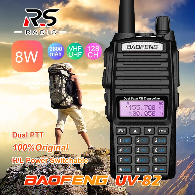 8 Вт Мощный Baofeng UV-82 FM Walkie Talkie 10 км UHF VHF морской CB радио VOX трансивер UV 82 дальность двухсторонний радиопередатчик