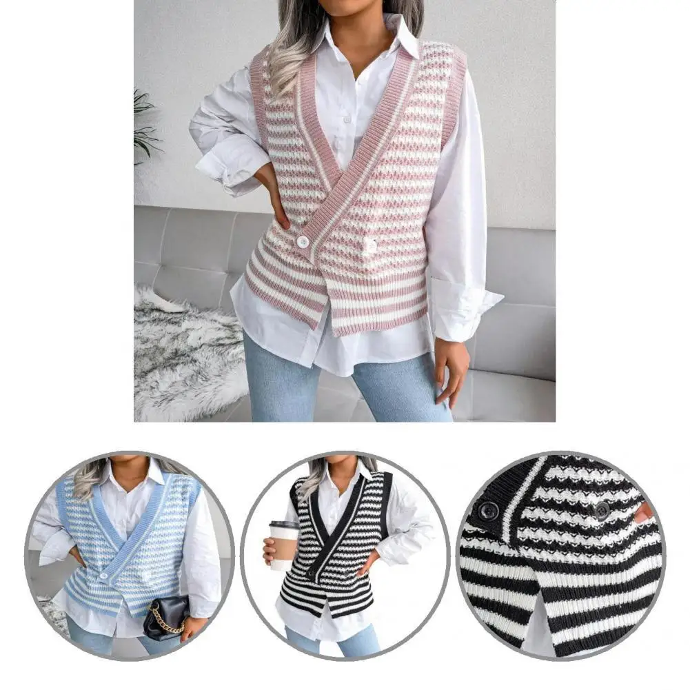 

Chic Vest Knitted Autumn Winter Vintage Buttons Vest Sweater Vest Women Sweater Vest