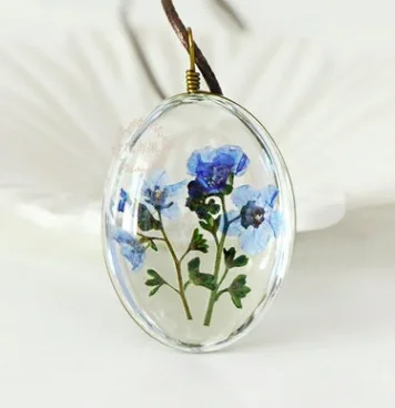 Сушеный цветок ожерелье forget-me-не настоящее живое растение Посеребренная Подвеска Бижутерия Ожерелье с цветами - Окраска металла: huayuguo0079