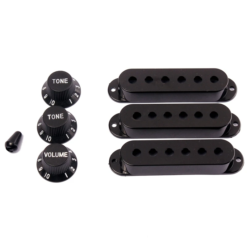 

Guitar 3 Single Coil Pickup Cover 2 Tone Knobs 1 Volume Knobs Switch Tip,Black