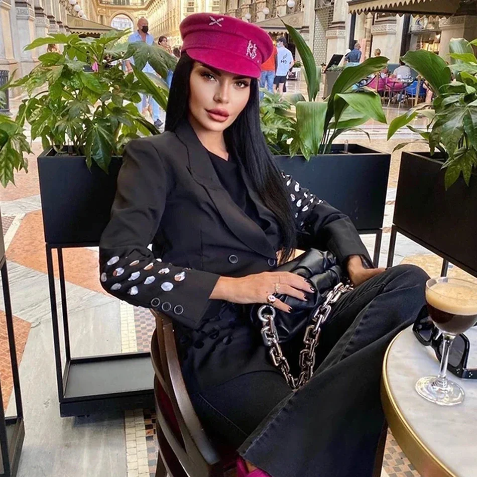 

Xfhh Women White Hollow Out Double Breasted Blazer New Lapel Long Sleeve Slim Jacket Casual Fashion Female Autumn 2021 Clothing