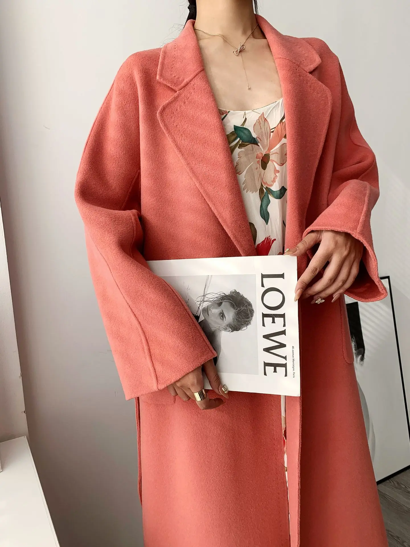 2020 Korean new double-sided woolen coat women's cedar powder solid cashmere | Женская одежда