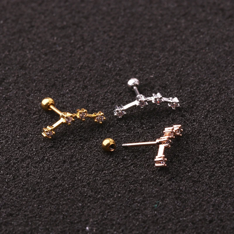 No.11 Aquarius 1 шт. модные 12 созвездий стальная серьга Daith пирсинг ушей штанга CZ полукомбинезон ухо траг пирсинг для хряща в форме сердца ювелирные изделия 20 г - Окраска металла: No.11 Aquarius