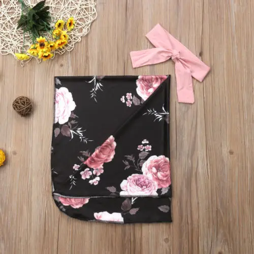 Детское муслиновое одеяло для новорожденных с цветочным принтом + повязка на