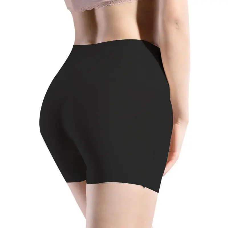 

Women High Waist Ice Silk Safety Shorts Invisible Seamless Cotton Crotch Lip Boxer Brief Underwear Solid Color Stretchy Boyshort