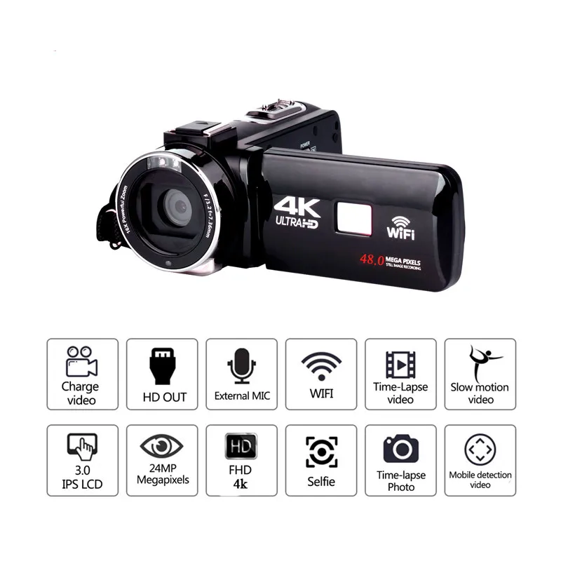 Реальный WI-FI 4K 48MP цифровое видео Камера 18X зум-рекордер видеокамера 3 дюймов