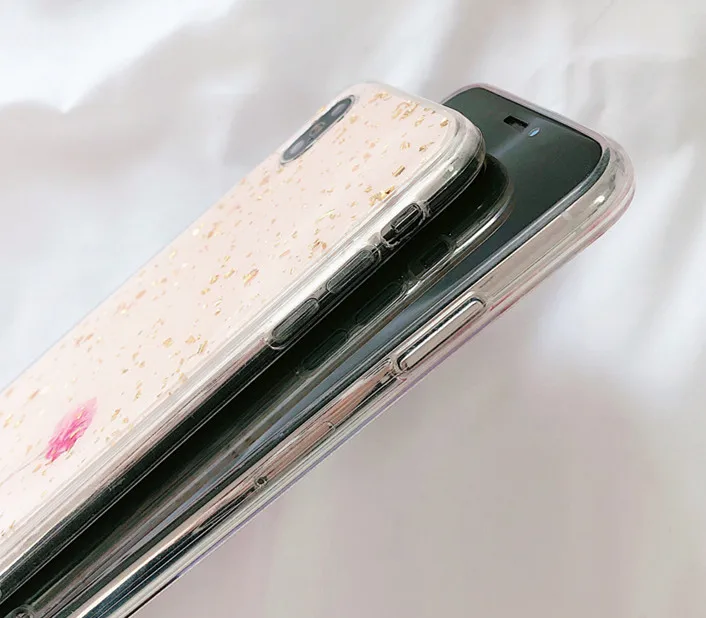 Чехол для iPhone X Xs Max Xr 6s 7 8plus с розовым блестящим цветком Мягкий силиконовый чехол