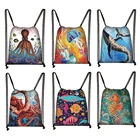 Сумка на шнурке в виде осьминогамедузы, женский холщовый рюкзак для девушек, Вместительная дорожная сумка для хранения обуви