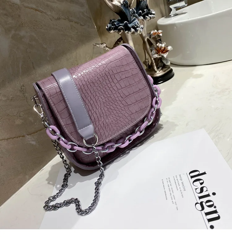 

Acrylic Chain Women's Tote Handbags Vintage Crocodile Small Crossbody Bags For Women Pu Solid Purses Ladies Shoulder Bags Sac