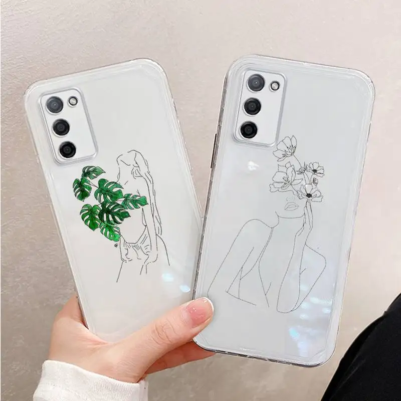 

Black line art Abstract Phone Case For Xiaomi Mi 11 Ultra Lite 10 Redmi Note 9 8 7 9a K30S K40 Pro Transparent Coque