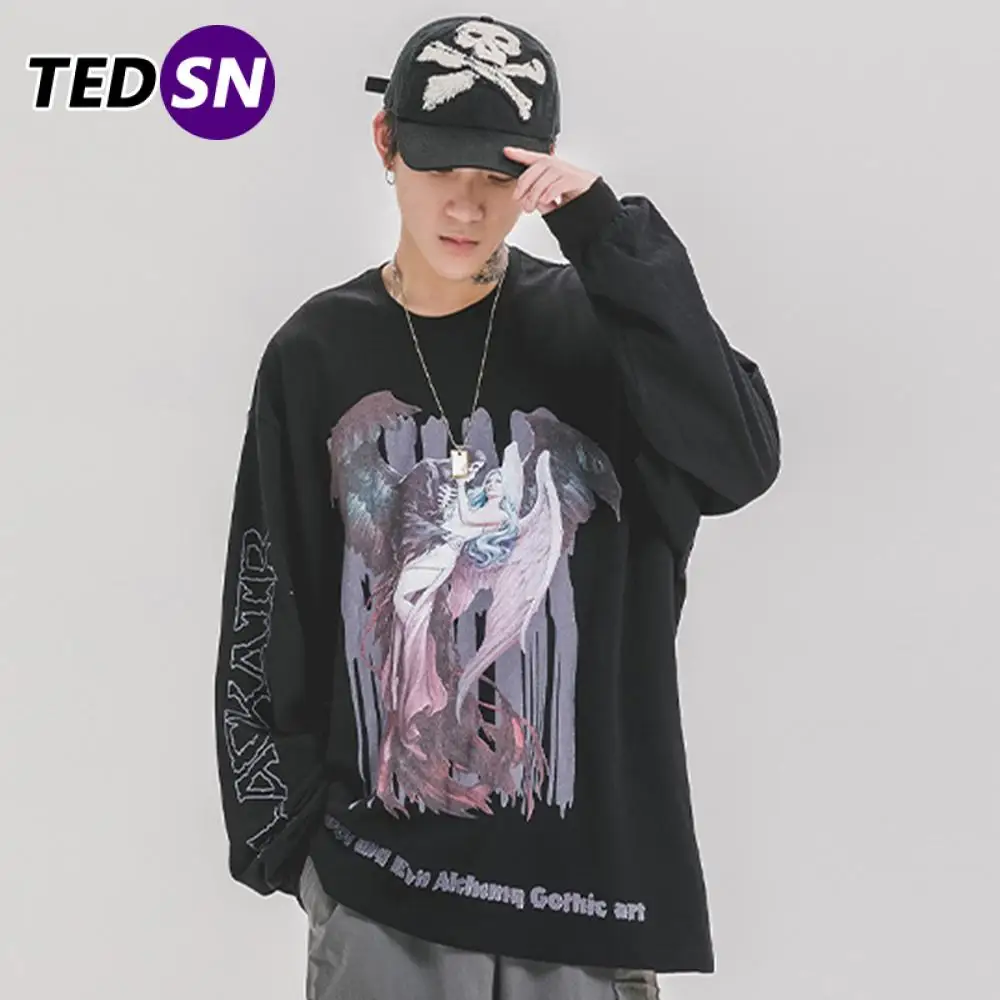 

Autumn Fashion Hip Hop Sweatshirts Men Devil and Angel Printed 2020 Harajuku Long Sleeve Streetwear Casual Cotton Pullover Black