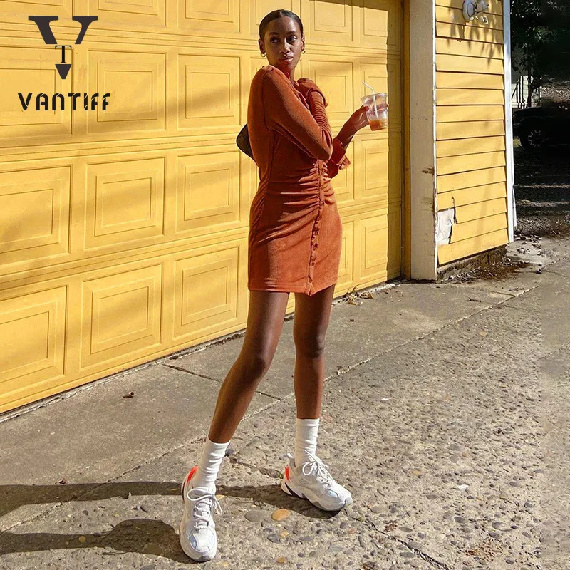 

Palace Retro Dress Foreign Trade Fold Slim Shirt Collar Temperament Dress Female Sexy Elegant Cardigan Button Slim Skirt