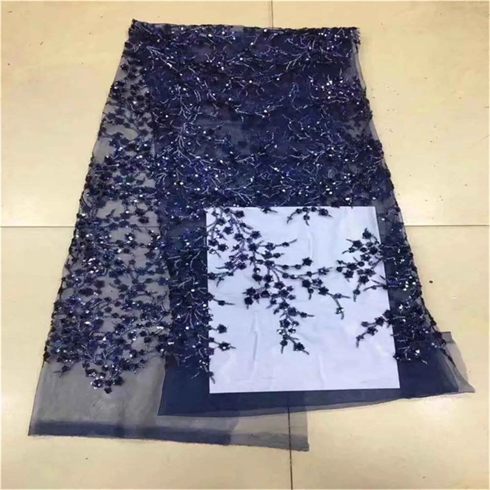 2020 African 3d Sequins Lace Fabric blue Embroidered Nigerian Net Laces Fabrics Bridal High Quality French Tulle Lace Fabric