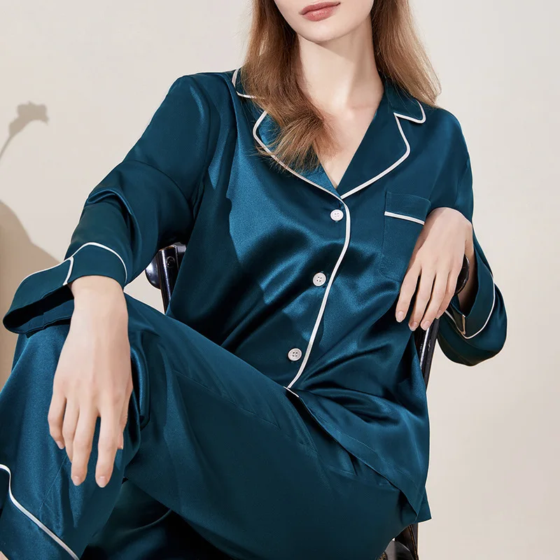 maison gabrielle 2021 new luxury 100% mulberry silk pajamas set classic loungewear for woman sleepwear long sleeve 2 pieces