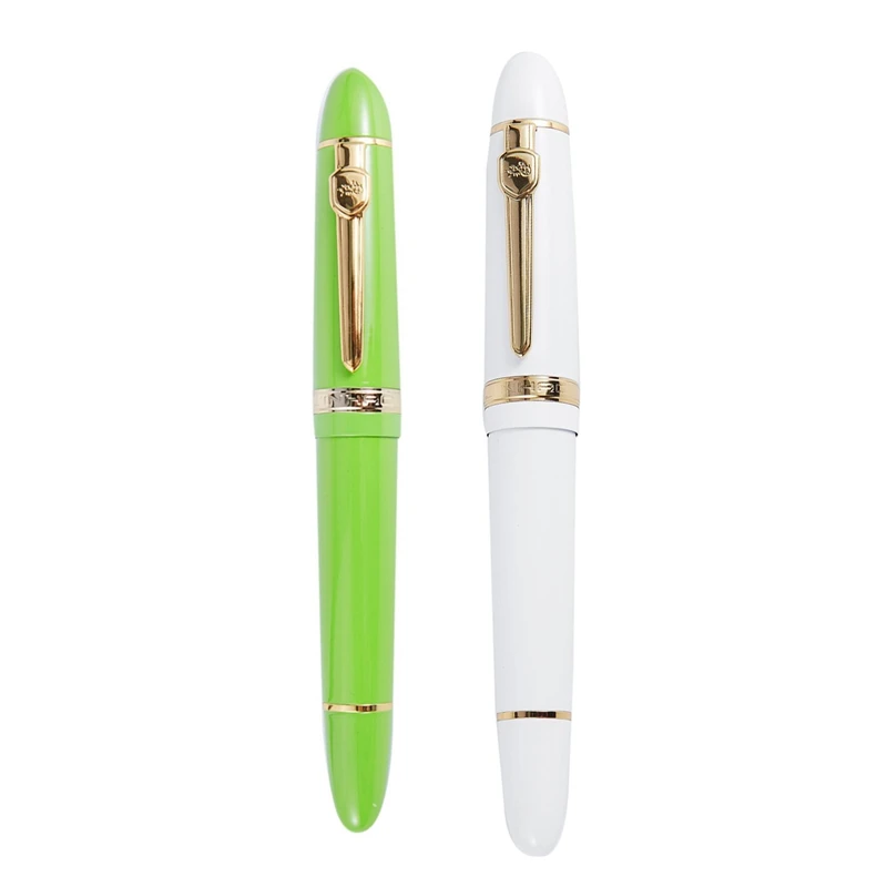 

Перьевая ручка Jinhao, 2 шт., 159 дюйма, 18Kgp, 0,7 мм, средней яркости, Бесплатная офисная ручка в коробке, белая и зеленая