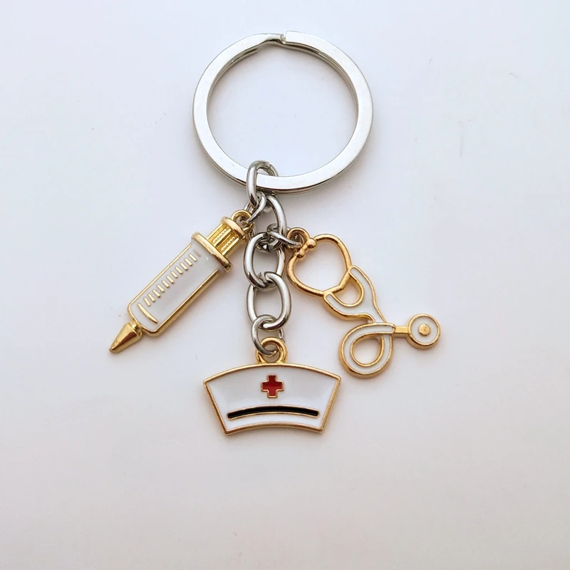 Брелок для ключей медицинский шприц с иглой и термометром стетоскоп милая