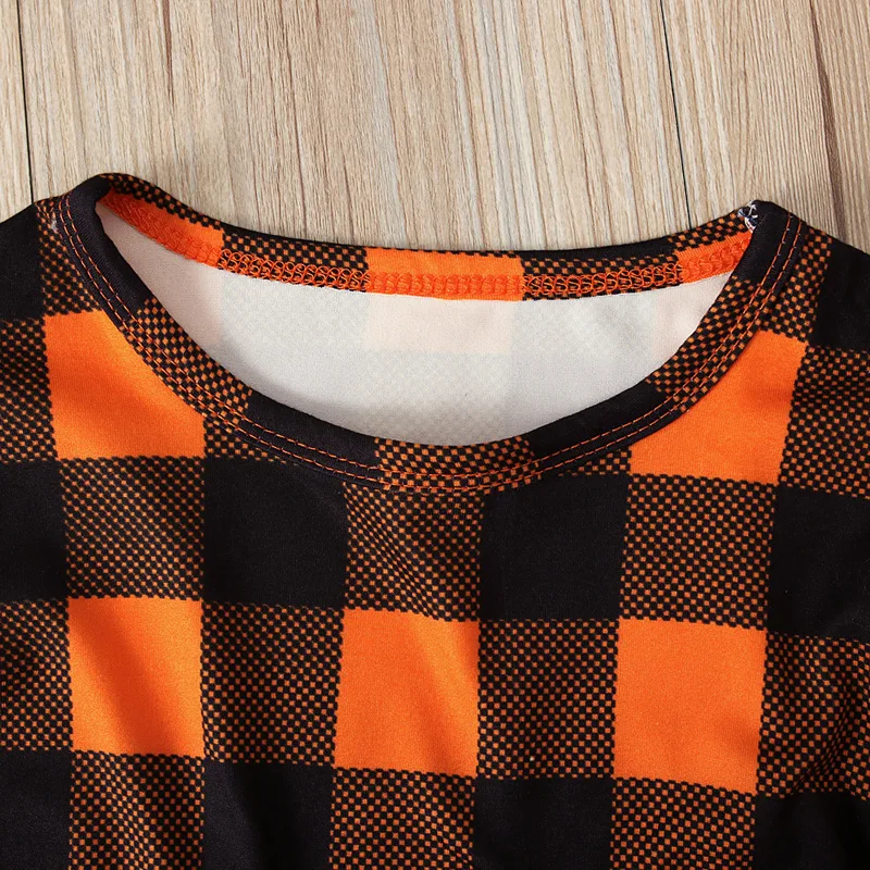 Комплект детской одежды из 2 предметов клетчатая футболка в клетку с тыквой для