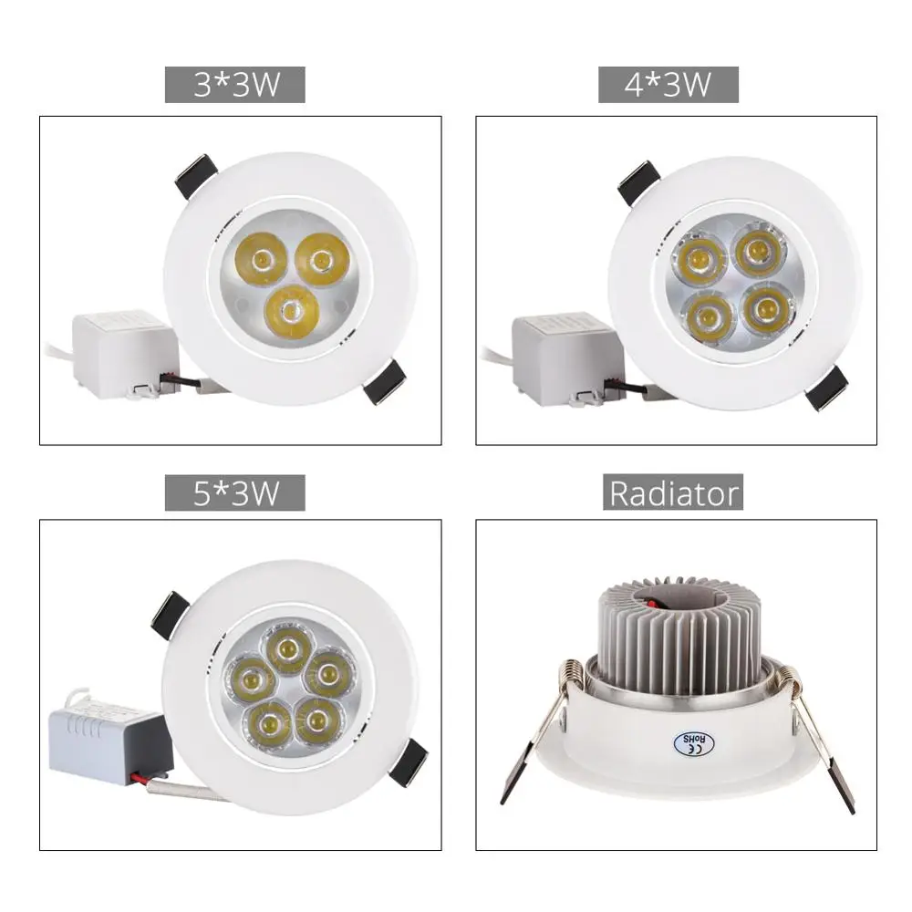 10 unidades/lote de luces LED empotradas de 9w, 12w, 15w, blanco frío, Blanco cálido, empotrable, AC110V, 220V, para el Hogar, baño, cocina, tienda