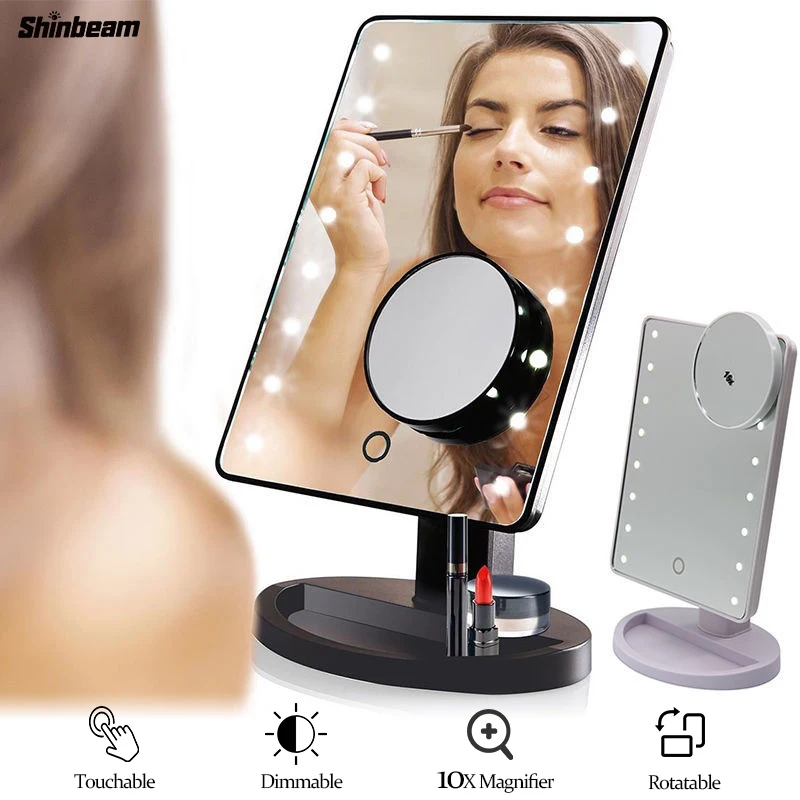 

21 Led Make Up Light Magnifying Hd Class Eyelash Usb 3 Side Foldable Make Up Lamp Touchable Screen Dimming Led Mirror Light