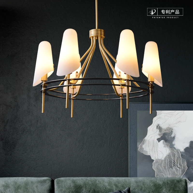

Simple and atmospheric copper chandelier living room dining room bedroom study light luxury glass chandelier