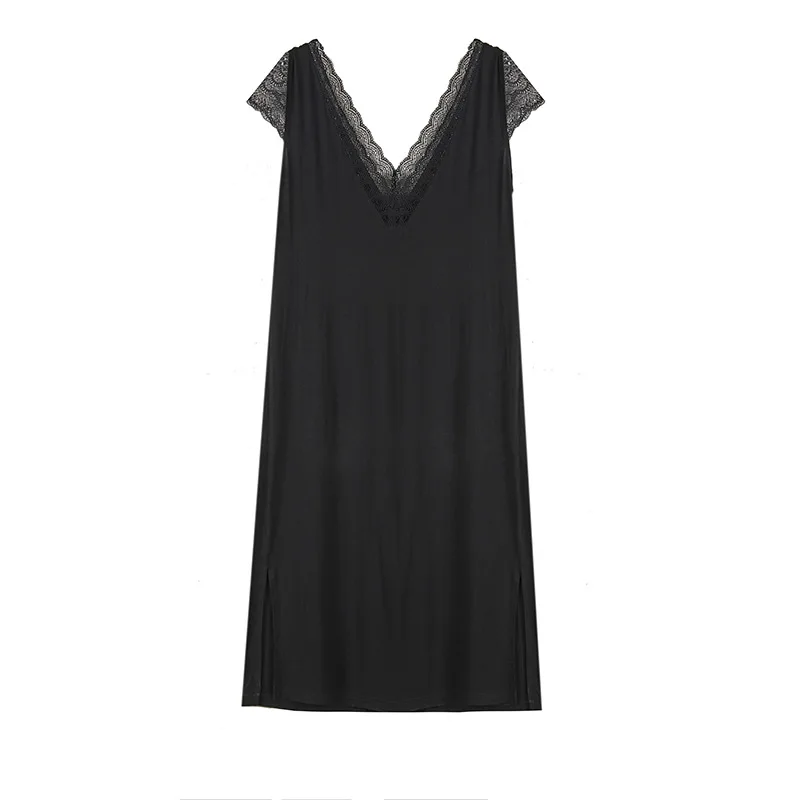 Summer Autumn Nightgown New Solid Color Modal Slim Lace V-neck Sexy Women's Nightdress Comfortable Home Clothes Lady Sleepwear