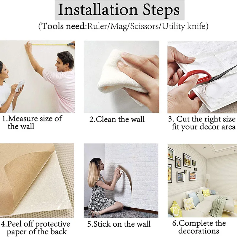 Self-adhesive DIY Brick Foam Board 3D Wall Stickers Embossed Stone Wallpaper Home Decoration Living Room Kitchen | Дом и сад