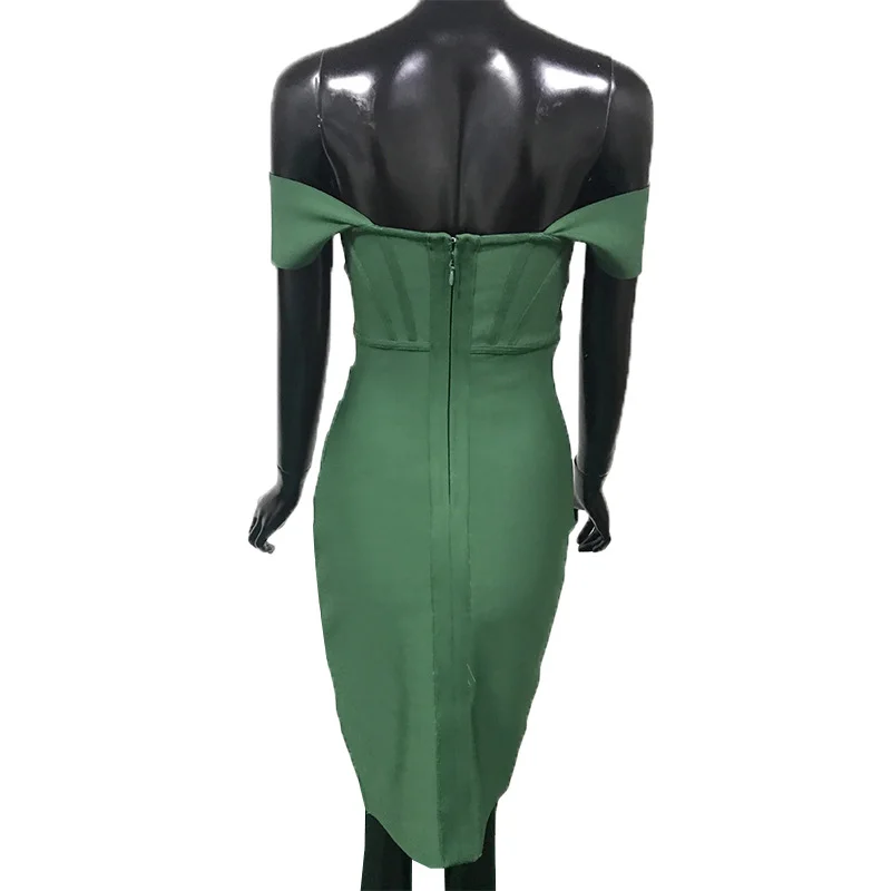 

Ocstrade Summer Sexy Draped Off Shoulder Bandage Dress 2020 New Women Green Mini Bandage Dress Bodycon Sexy Club Party Dresses