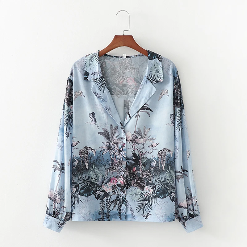 

Летняя Женская атласная рубашка с животными, женские топы с V-образным вырезом, повседневные блузки для девочек, винтажные женские шикарные ...
