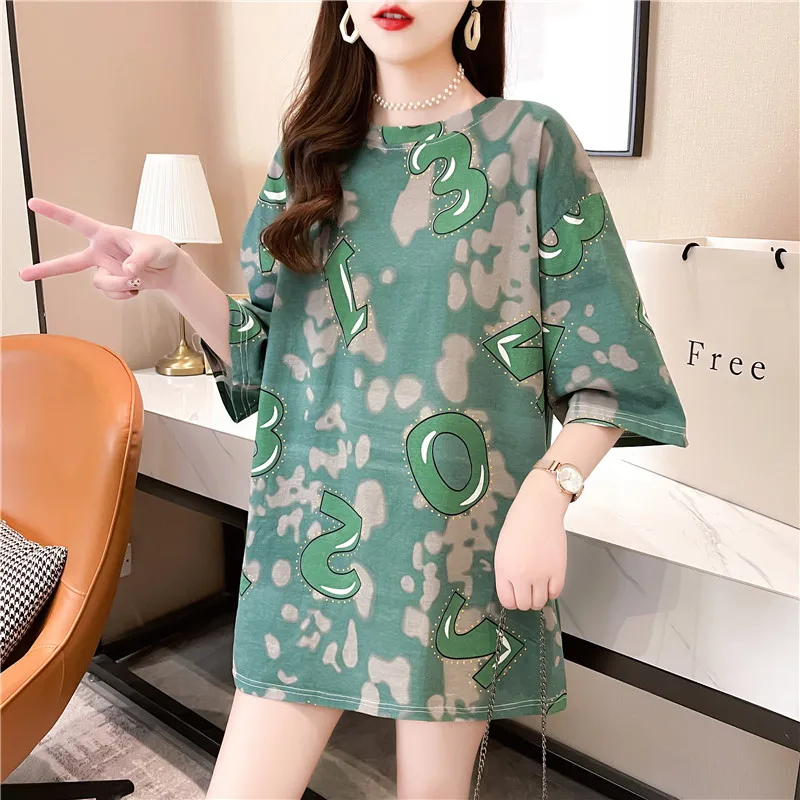 

Korean Star Loose Large Short Sleeve T-shirt Female 2021 New Style Girlfriends Clothes Mid-length Instagram Mesh Red Dress