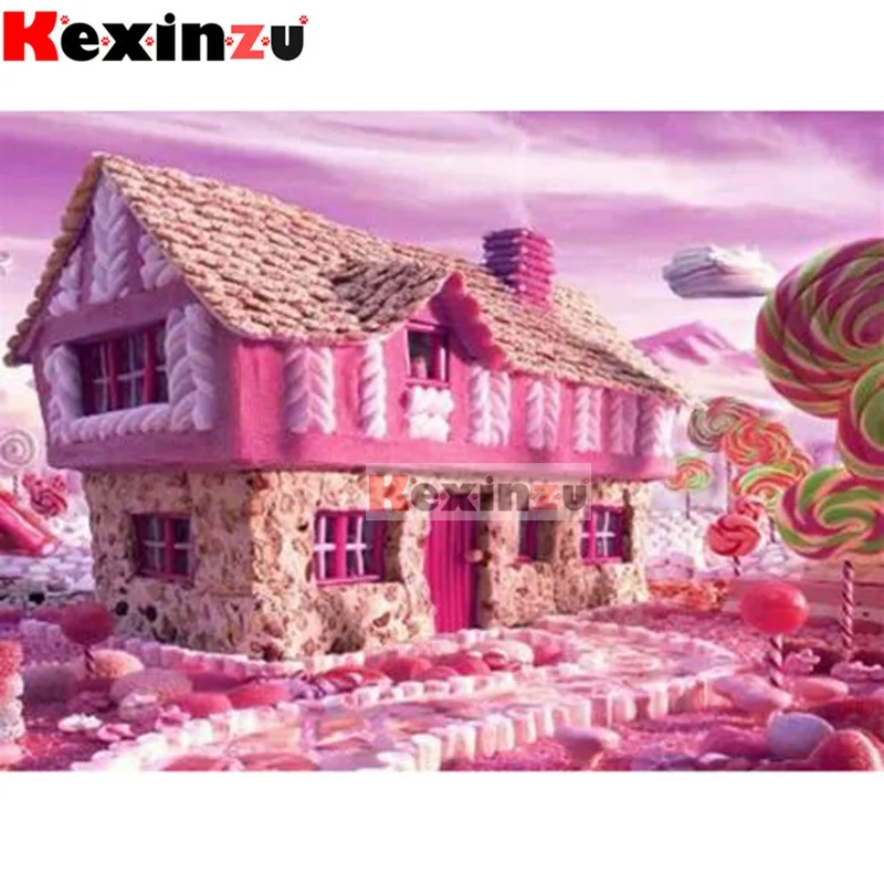 

Kexinzu 5D DIY камни в форме ромба/круглый дрель алмазов картина комплект "Карамельный домик" Алмазная вышивка мозаика наклейки для Вышивка крест...