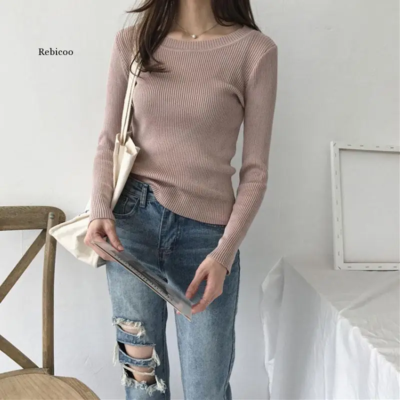 

Fall Solid Knitted Sweater Women Clothes Black Korean Pullover Tops Vintage White Winter Thin Woman Sweaters Autumn Jumper