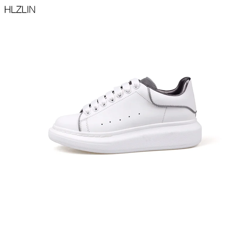 2020 fashion spring and autumn leather flat shoes women white casual shoes casual lace-up platform platform shoes 34-45