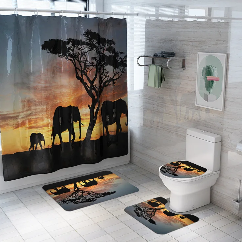 

3D Водонепроницаемый слон Душ Шторы Ванная комната комплект Нескользящие коврики для ванной с пьедестал коврики для туалета сиденья домашн...