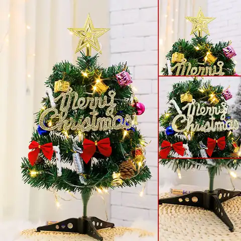 Настольная Рождественская елка, искусственная мини-елка с подсветкой, настольное Рождественское украшение для дома и офиса SEC88