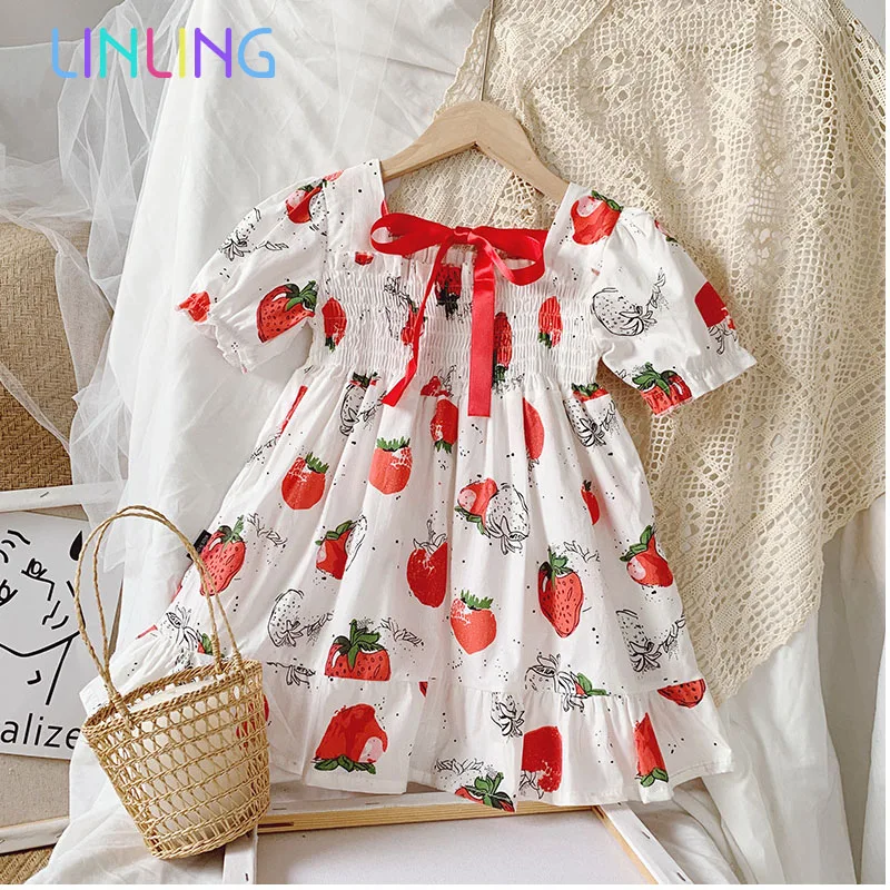 2020 Summer New Children Baby Strawberry Pleats Dresses Girls Princess Sweet Clothes Dress girls Dressed |