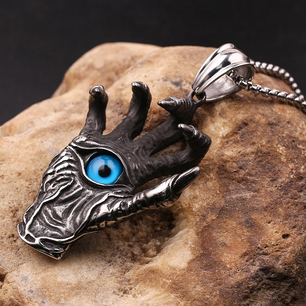 Ретро панк лапа злой ожерелье Дракон крутой Демон рука синий глаз подвески и