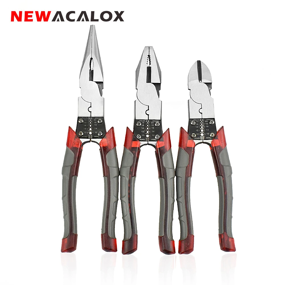 NEWACALOX 8 ''ПРОФЕССИОНАЛЬНЫЙ кусачки для зачистки проводов, плоскогубцы, игла, кусачки для носа, диагональные плоскогубцы, набор для ювелирных изделий DIY, Многофункциональный ручной инструмент