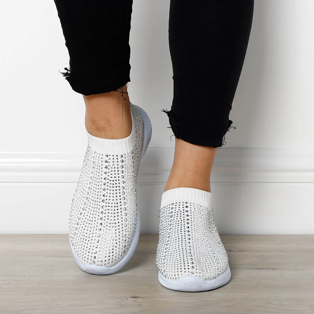 Кроссовки женские большого размера со стразами летящие тканые кроссовки Модные