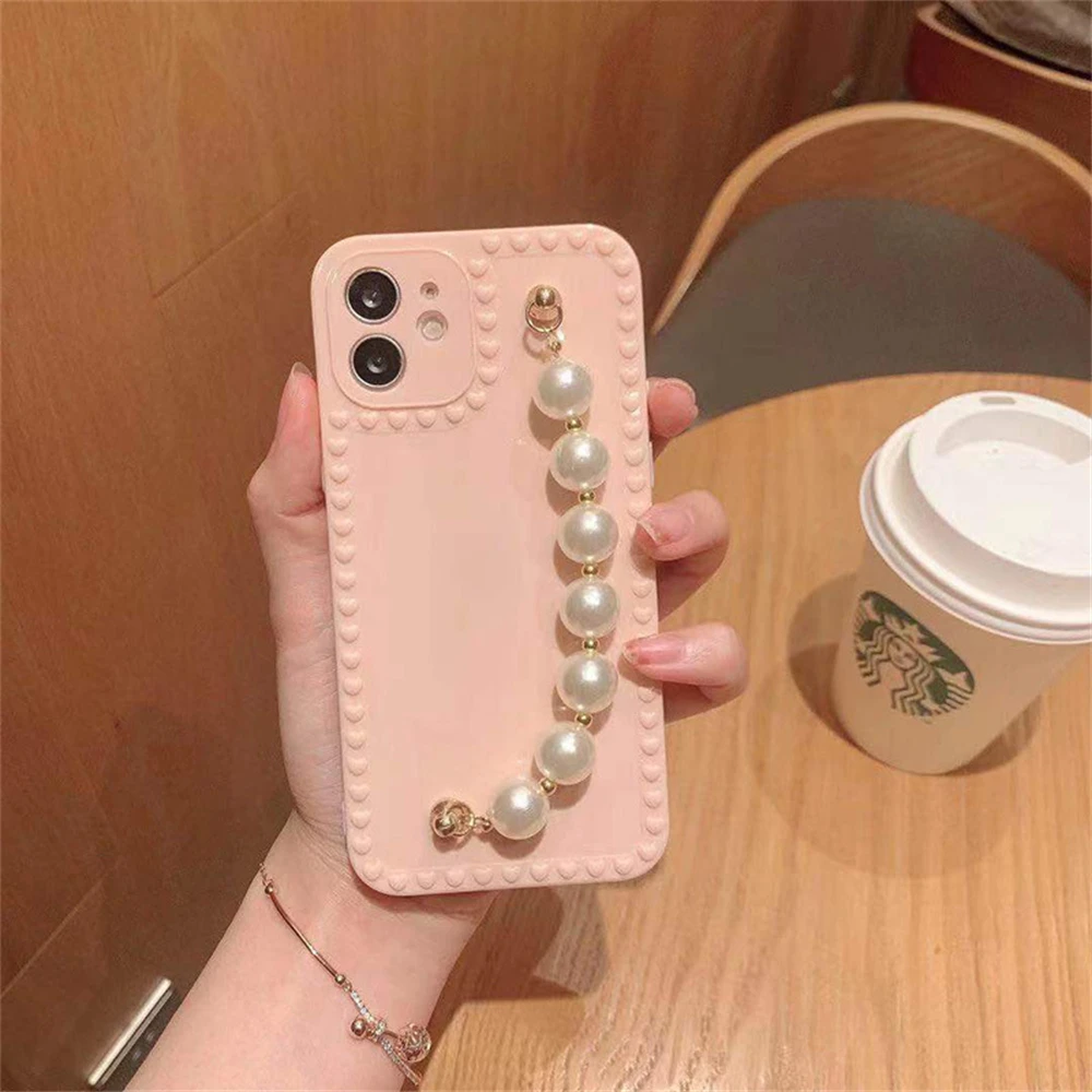 

3D Pearl Bracelet Pendant Phone Case for Iphone13 Pro Promax Mini Electroplating Waterproof Silicone Back Phone Cover Case