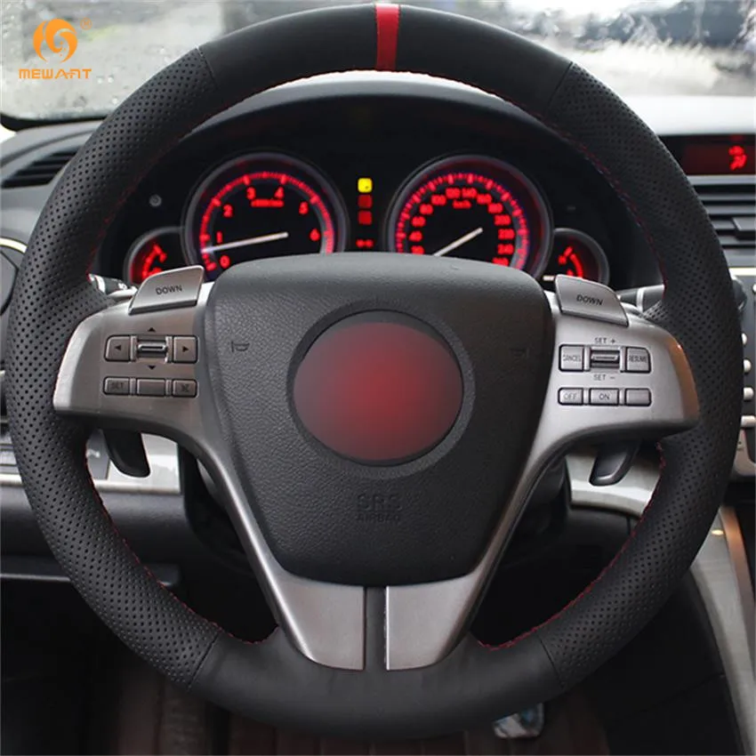 MEWANT черный из натуральной кожи красный маркер чехол рулевого колеса автомобиля