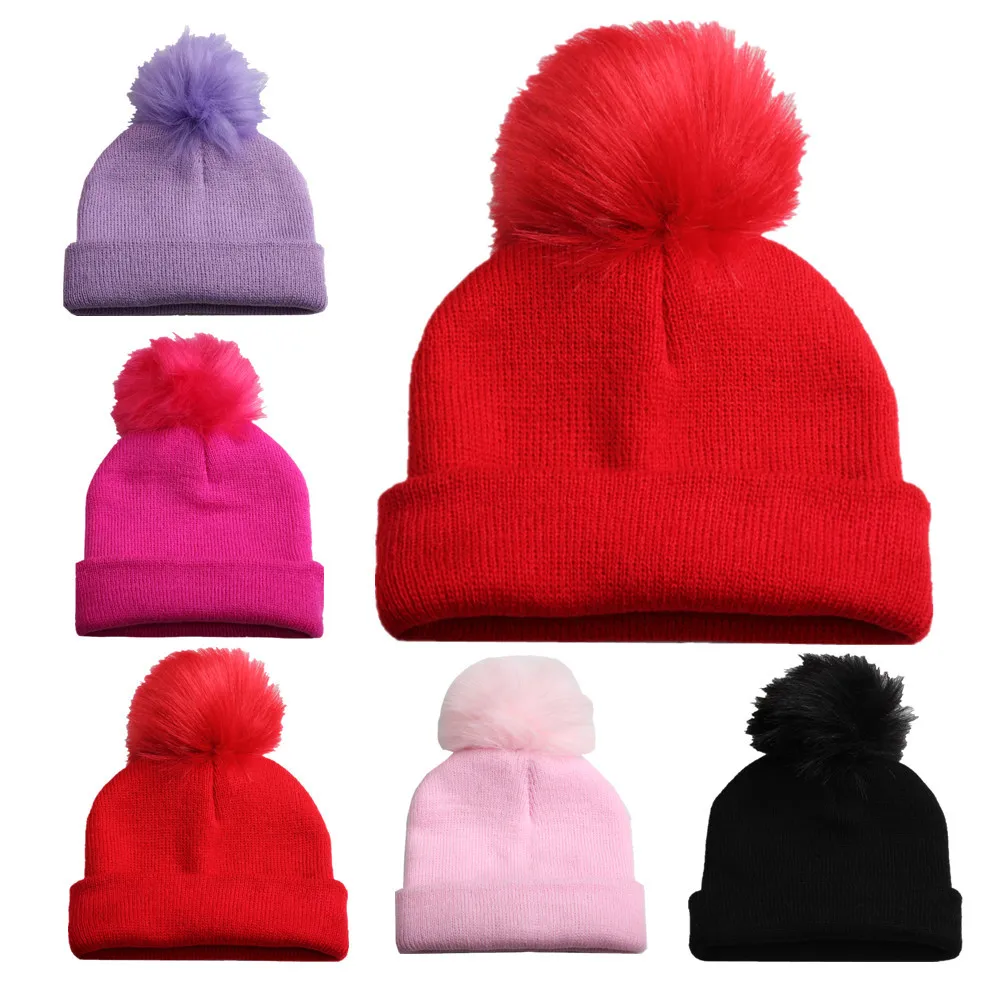2 шт. детские шапки с меховым помпоном | Детская одежда и обувь