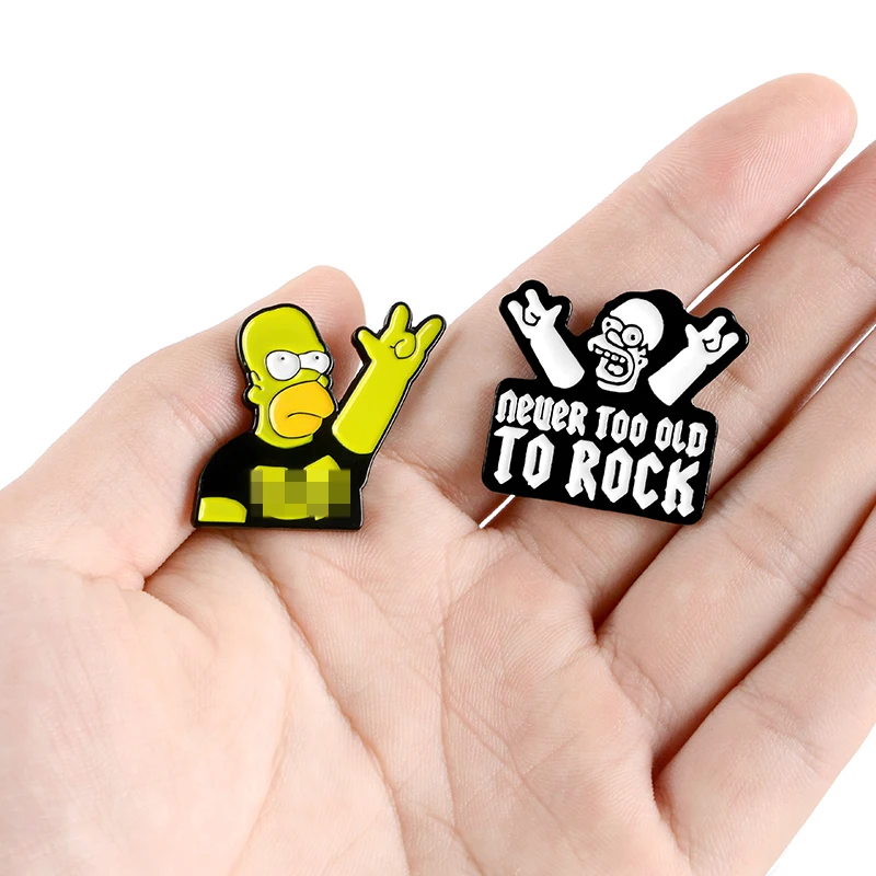 

Homer Family Rock Punk enamel pins Neuer Too Old To Rock Badges Brooches Jackets Backpack bag Accessories gift Lapel pins badge