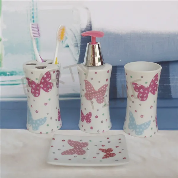 

Ceramic bathroom set, lotion dispense, butterfly pattern bathroom decoration