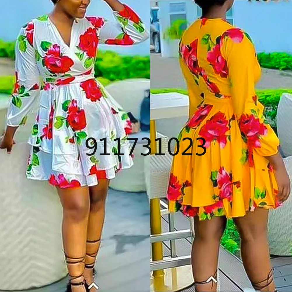 Африканские Дашики Платья с цветочным принтом Женская сексуальная одежда V