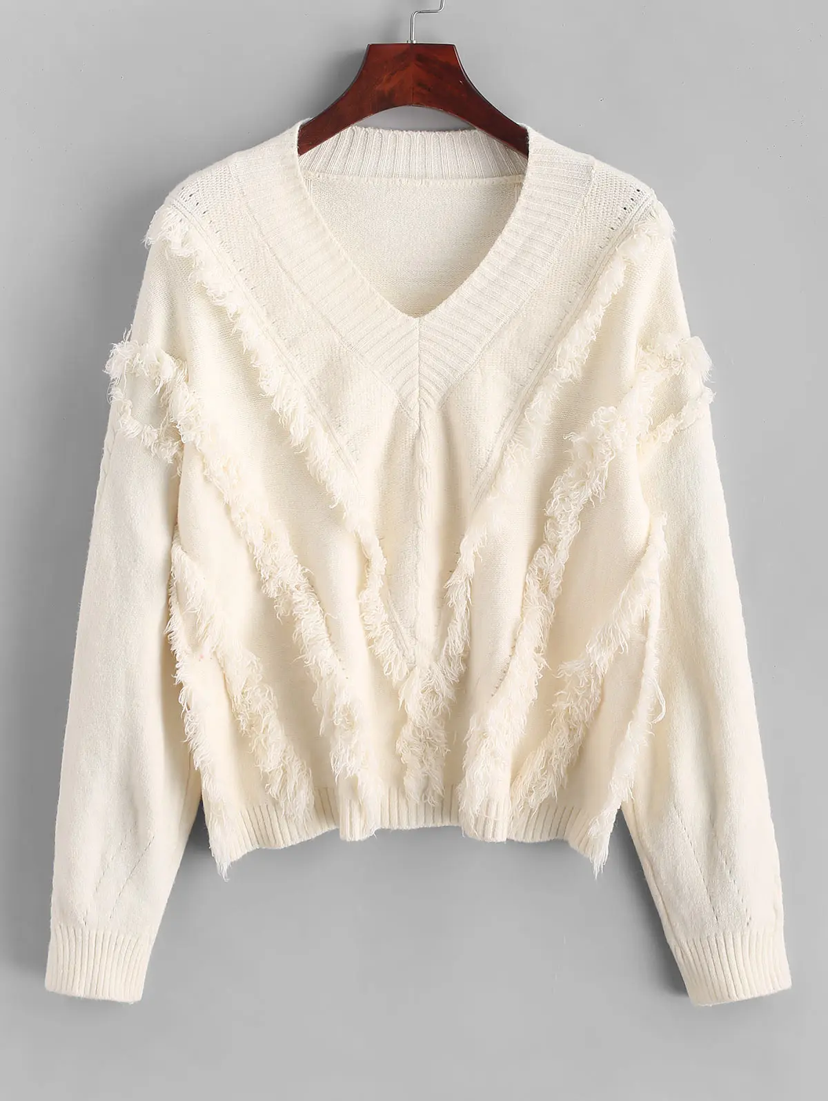 Zaful Winter Solid Women Causal Sweater V Neck Drop Shoulder Fringe Female Pullovers Long Sleeves Knitted Tassel Feminino Jumper | Женская